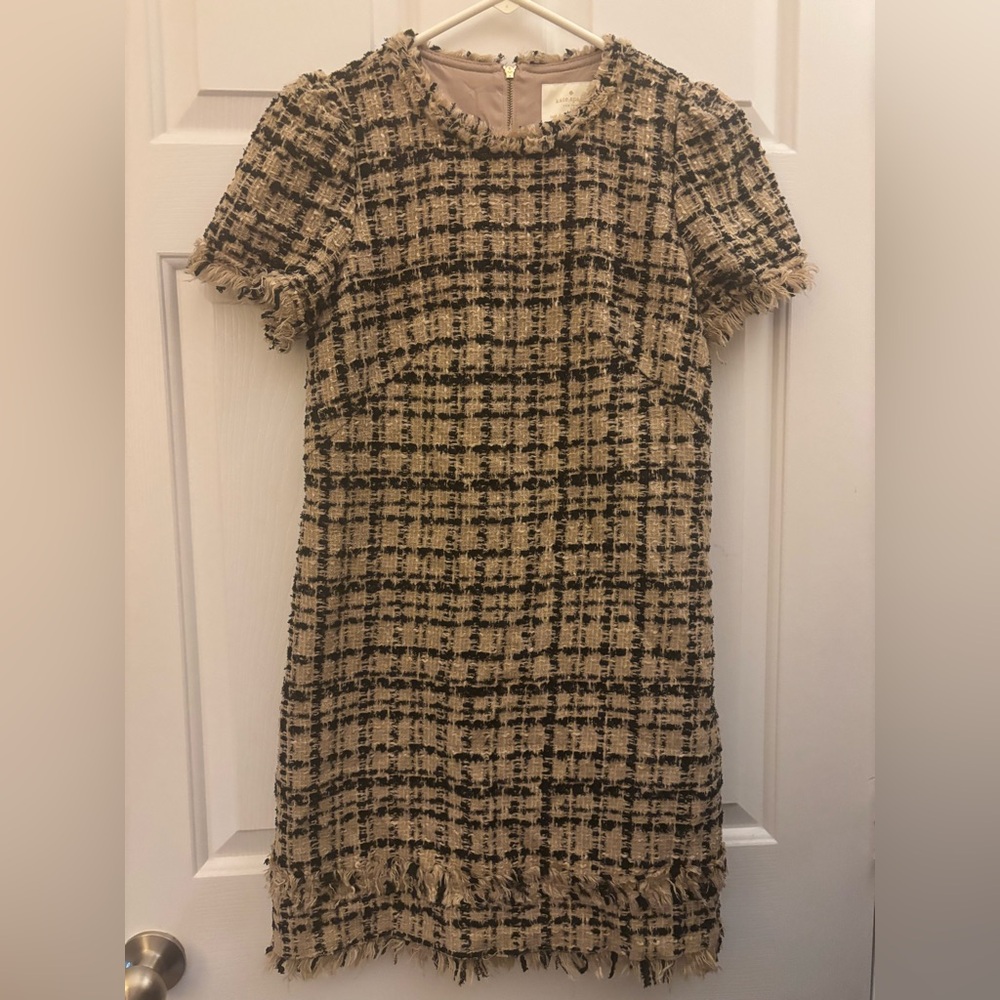 kate spade Beige and Black Tweed Short-Sleeve Shift Dress